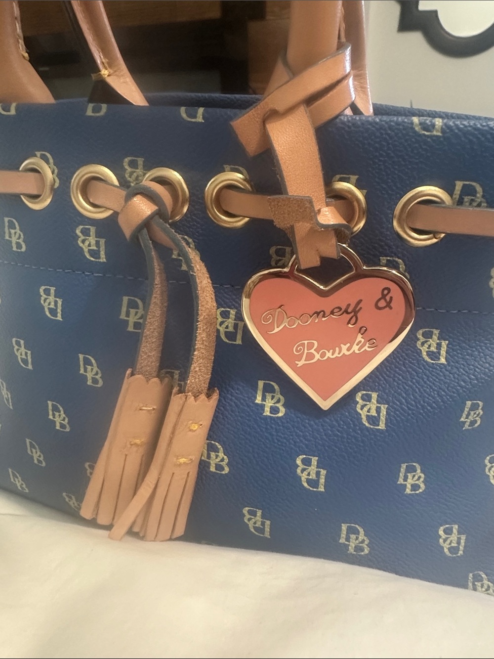 Dooney & Bourke Mini Blue and Tan Logo Satchel - Picture 3 of 10